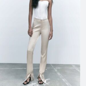 Cream Zara Satin Split Pant NWT